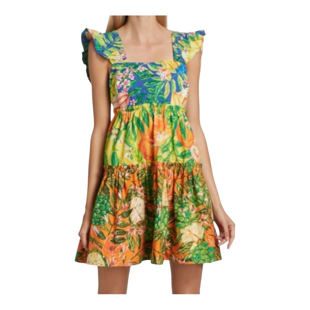 FARM Rio Tropical Floral Mini Dress in Green, Yellow & Orange